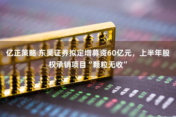 亿正策略 东吴证券拟定增募资60亿元，上半年股权承销项目“颗粒无收”