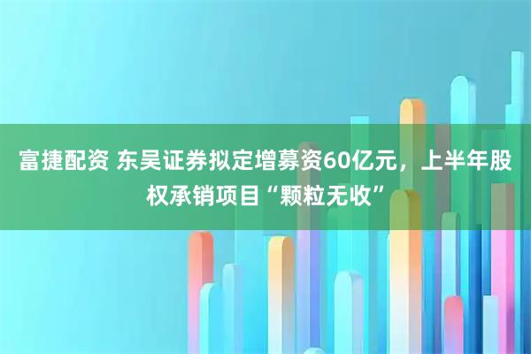 富捷配资 东吴证券拟定增募资60亿元，上半年股权承销项目“颗粒无收”